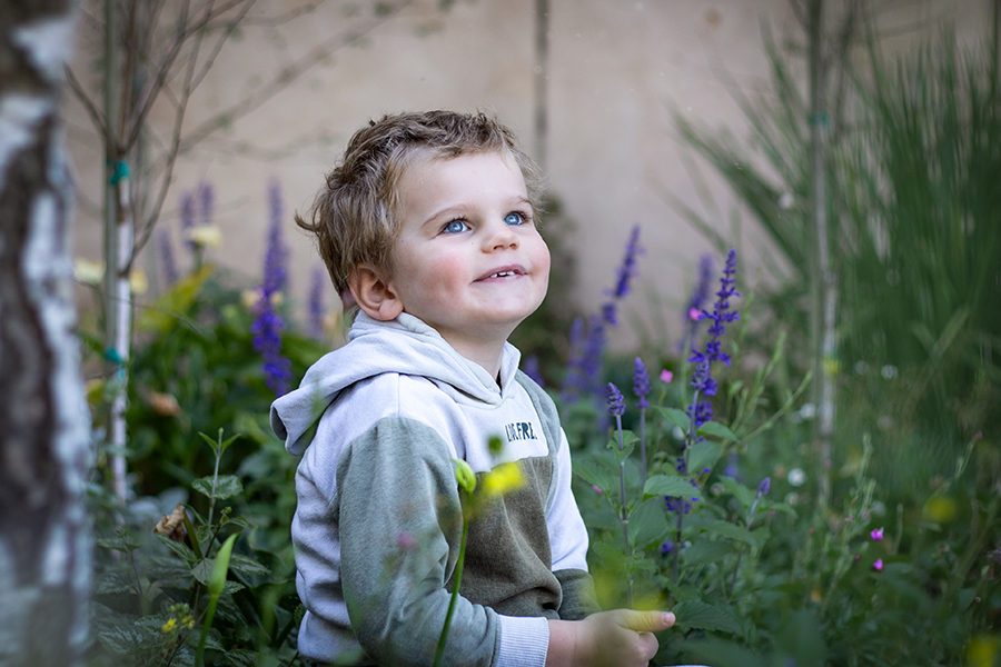 boy in flowers